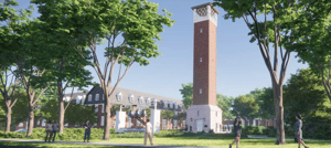 A rendering of Stetson University’s restored Hulley Tower, which will once again stand as a landmark of remembrance and community pride. The rebuilt 116-foot tower will feature a 52-bell carillon, including the Sparton-sponsored Veterans Bell honoring generations of service.